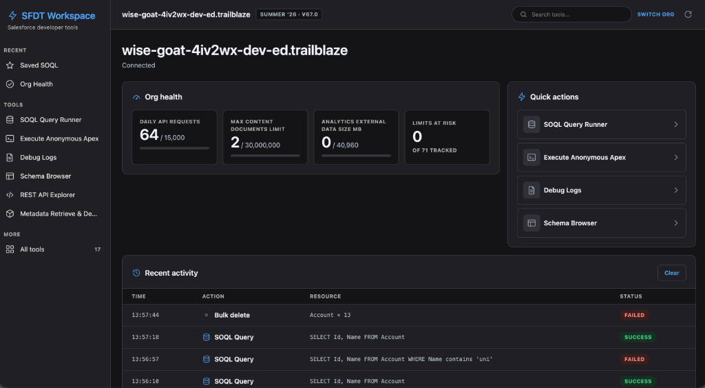 SFDT Chrome Extension Panel